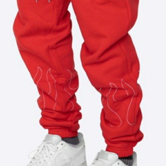 Red Hand Stitched Flame Pants - Picture 2 of 2